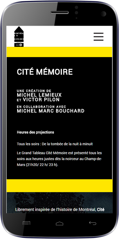 Site web version mobile Montréal en Histoires
